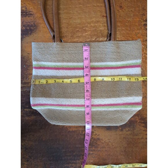 Vintage Woven Striped Shoulder Bag Beige Cream Green Pink - Picture 2 of 8